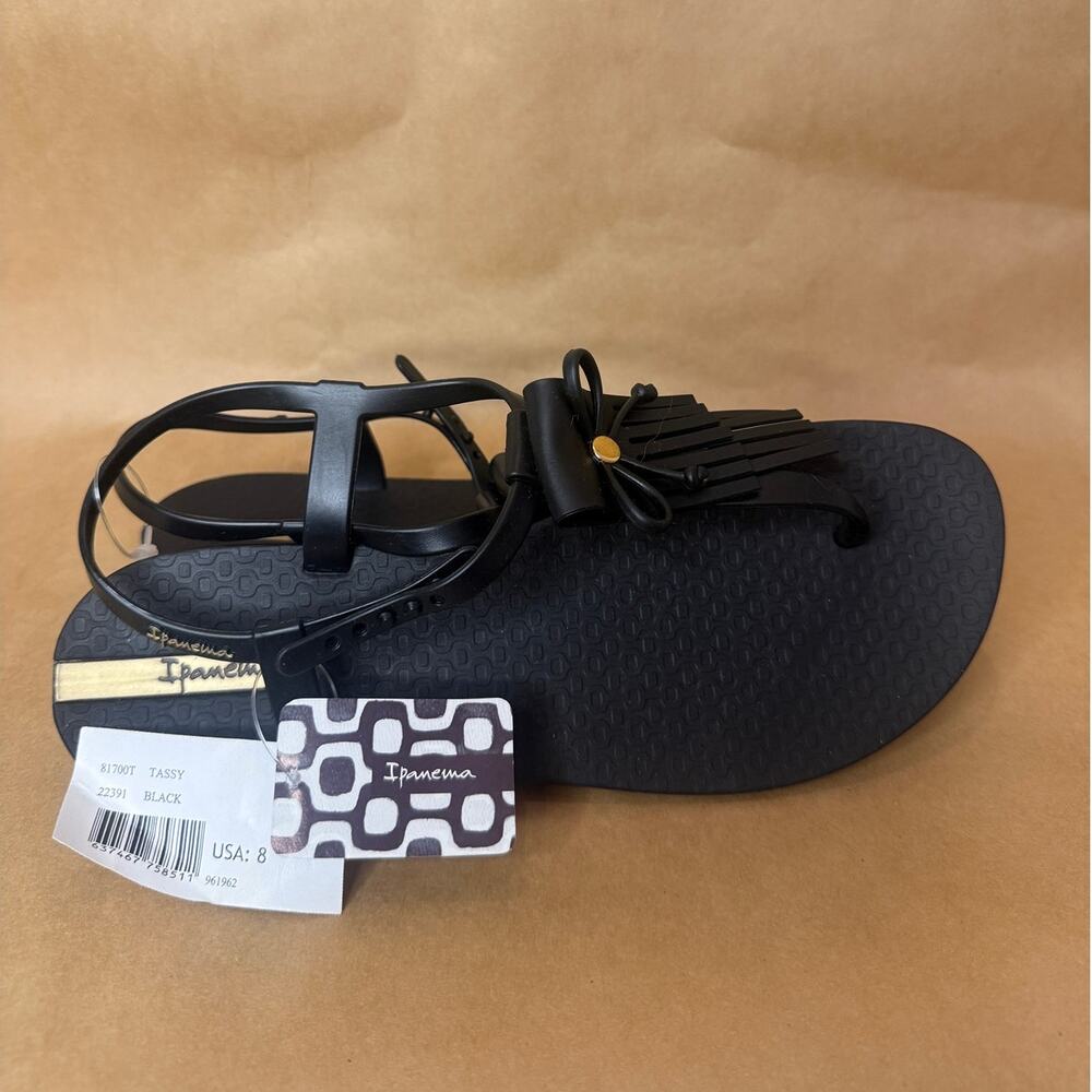 Brand New Ipanema Tassy Black Fringe Sandals Sz 8-Jelly - Picture 4 of 7
